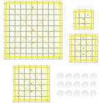 Quilting Rulers, Sewing Rulers, 4 Piece Quilting Square Templates, Acrylic Rulers with Non-Slip Rings for Sewing (3.5"X3.5", 5"X5", 6.5"X6.5", 10.5"X10.5") (Yellow)