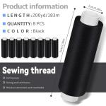 Bupete 8 Rolls Black Thread for Sewing, 200 Yards Each Roll Sewing Thread, Polyester Threads for Sewing Machine Embroidery Hand Stitching
