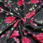 100cm*148cm Rose Flowers Print Satin Fabric Cloth Scarf Pajamas Fabric Hairband Headwear Material Soft Polyester Charmeuse Lining (Color 2)