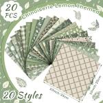 HunnmingRe 20 Pcs 10''x10'' Sage Green Quilting Fabric Square Greenery Precuts Quilted Fabric Bundle Gingham Polka Dot Spring Leaves Printed Sewing Material for Holiday Patchwork DIY Craft Supplies