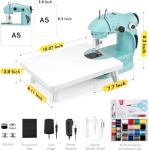 Magicfly Mini Sewing Machine with Extension Table, Dual Speed Portable Sewing Machine for Beginners with Light, Sewing Kit for Household Use, Blue