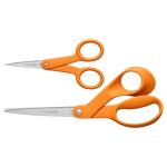 Fiskars Original Orange Handled Scissors 2-Piece Set, 5" Micro Tip and 8" Stainless Steel Scissors, Paper and Fabric Supplies for Office and Arts and Crafts Set, Orange