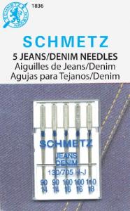 SCHMETZ Jean & Denim Sewing Machine Needles - Precision Needles for Heavy Fabric, Assorted Sizes, 5-Needle Cards, Pack of 1