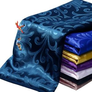 Manyshofu Jacquard Satin Fabric by The Yard - 60 Inch Wide, Shiny Brocade Navy Blue Fabric Smooth & Floral Damask Fabric for DIY Decorations, Craft, Wedding Dress, Costumes, Fashion, Sewing(1 Yard)