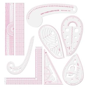 Fashion Clear Metric Sewing Ruler Set,French Curve Pattern Rulers for Beginners, Tailors, Designers, Quilting, Embroidery, Cross Stitch, Crochet, Knitting 9pcs