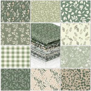 Hahafelt 10 Pcs Sage Green Floral Quilting Fabric 18 x 22 Inch Spring Leaves Fabric Jelly Sage Green Flower Precut Quilting Strips for Spring Summer Craft Sewing DIY