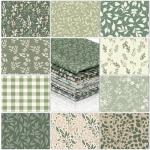 Hahafelt 10 Pcs Sage Green Floral Quilting Fabric 18 x 22 Inch Spring Leaves Fabric Jelly Sage Green Flower Precut Quilting Strips for Spring Summer Craft Sewing DIY