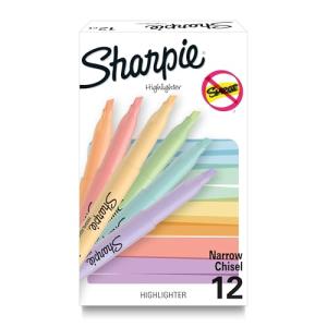 Sharpie Pocket Highlighters, Mild Pastel Colors, Assorted, Chisel Tip, 12 Count - School, Home, and Office Use, Teacher Supplies