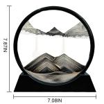 Aoderun Moving Sand Art Picture Round Glass 3D Deep Sea Sandscape in Motion Display Flowing Sand Frame Relaxing Desktop Home Office Work Decor (7", Black)