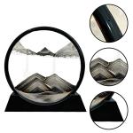 Aoderun Moving Sand Art Picture Round Glass 3D Deep Sea Sandscape in Motion Display Flowing Sand Frame Relaxing Desktop Home Office Work Decor (7", Black)