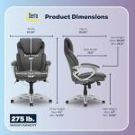 Serta Bryce Executive Office Chair, Ergonomic Computer DeskChairs with Patented AIR Lumbar Support, Comfy Body Pillows, Height Adjustable, Swivel Base with Wheels, Bonded Leather, Gray