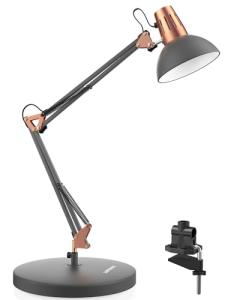 LEPOWER Metal Desk Lamp, Adjustable Goose Neck Architect Table Lamp with On/Off Switch, Swing Arm Desk Lamp with Clamp, Eye-Caring Reading Lamp for Bedroom, Study Room &Office (Sandy Black)