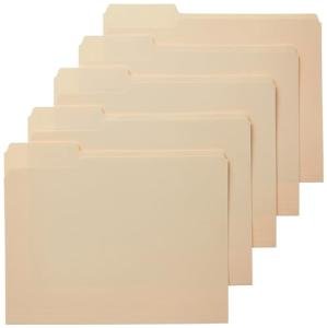 Amazon Basics File Folders with Tabs for Filing, 1/3-Cut Tab, Assorted Positions, 8.5x11 inches, Letter Size, Manila, Pack of 100
