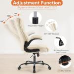 Sweetcrispy Ergonomic Office Chair Heavy Duty Task Desk Chair with Flip-up Arms, PU Leather, Adjustable Swivel Rolling Chair with Wheels, Beige