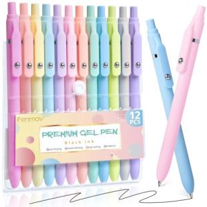 Fenmay Gel Pens, 12 Pcs 0.5mm Fine Point Aesthetic Pens, Quick Dry No Smudge, Smooth Writing Comfortable Grip Pen, Cute Black Ink Journaling Pens for School Supplies Office Desk Accessories