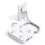 Flat Plug Extension Cord, HANYCONY 5ft Power Strip with 4 USB Ports(2 USB C), 4 Widely Outlets Extender, Wall Mount, Desk Charging Station for Office School Travel Dorm Room Essentials, ETL Listed
