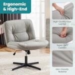 OLIXIS Criss Cross Chair Without Wheels, Cross Legged Office Chair, Armless Wide Vanity Desk Chair with Comfy PU Leather& Back - Swivel for Home Office Bedroom, Gray