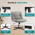 OLIXIS Criss Cross Chair Without Wheels, Cross Legged Office Chair, Armless Wide Vanity Desk Chair with Comfy PU Leather& Back - Swivel for Home Office Bedroom, Gray