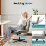 OLIXIS Criss Cross Chair Without Wheels, Cross Legged Office Chair, Armless Wide Vanity Desk Chair with Comfy PU Leather& Back - Swivel for Home Office Bedroom, Gray