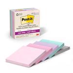 Post-it 100% Recycled Paper Super Sticky Notes, 3 in. x 3 in., 5 Pads, 70 Sheets per Pad, Wanderlust Pastels, New Year Organization or Second Semester School Supplies