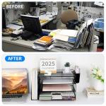 OPNICE Desk Organizer, 4-Tier Desktop File Organizer with Drawer and 2 Pen Holders, Office Desk Accessories, File Sorters, Workspace Organizers for Office Supplies(Black)