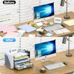 OPNICE Desk Organizer, 4-Tier Desktop File Organizer with Drawer and 2 Pen Holders, Office Desk Accessories, File Sorters, Workspace Organizers for Office Supplies(Black)