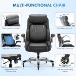 COLAMY Office Ergonomic Desk High Back Executive Chair with Pop-Out Lumbar Support, Upgraded Casters, Adjustable Headrest, Flip-Up Arms, Leather Home with Thick Cushion for Comfort - Black