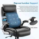 COLAMY Office Ergonomic Desk High Back Executive Chair with Pop-Out Lumbar Support, Upgraded Casters, Adjustable Headrest, Flip-Up Arms, Leather Home with Thick Cushion for Comfort - Black