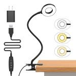 iZELL Desk Lamp, [3 Color Modes & 10 Brightness] LED Reading Light with Clamp, Silicone Flexible Arm Book Light for Kids Reading Book in Bed at Night Clip on Table, Headboard, Dorm - 15.8‘’ Black