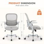 Sweetcrispy Home Office Managerial Executive Chair, Ergonomic Mesh Adjustable Swivel Mid-Back Chair with, Flip-up Arms, Comfortable Lumbar Support, Comfy Arms for Bedroom,Study,Student, Grey