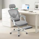Sweetcrispy Office Computer Desk Chair with Footrest,Ergonomic High-Back Mesh Rolling Work Swivel Chairs with Wheels,Comfortable Lumbar Support,Comfy Arms for Home,Bedroom,Study,Student,Light Grey