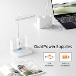 AXX Rechargeable Small Desk Lamp for Home Office Bedroom, Study Table Light for Kids Teens, White, LED, Pen Holder, Mini, Gooseneck, College Dorm Room Lighting for Computer Keyboard Desktop Task