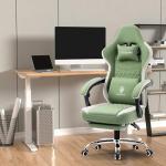Dowinx Gaming Chair Breathable Fabric Game Chair with Gel Pad and Storage Bag, Comfortable Gamer Chair with Pocket Spring Cushion, Ergonomic Computer Chair with Footrest, Green