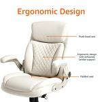 Amazon Basics Ergonomic Executive Office Desk Chair with Lumbar Support, Flip-up Armrests, Adjustable Height, Cream Leather