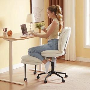 Pinmoco Ergonomic Cross Legged Office Chair for ADHD, Kneeling Chair with 360° Swivel Wheels and Reversible Seating for Meditation, Adjustable Height and Seat Deapth, Teddy Fabric, White