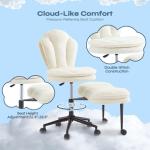 Pinmoco Ergonomic Cross Legged Office Chair for ADHD, Kneeling Chair with 360° Swivel Wheels and Reversible Seating for Meditation, Adjustable Height and Seat Deapth, Teddy Fabric, White