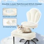 Pinmoco Ergonomic Cross Legged Office Chair for ADHD, Kneeling Chair with 360° Swivel Wheels and Reversible Seating for Meditation, Adjustable Height and Seat Deapth, Teddy Fabric, White