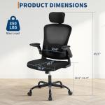 Ergonomic Office Chair 350lbs Swivel Desk Chairs with Adjustable Lumbar Support, Headrest, Flip-Up Arms and Tilt Lock, Home Office Desk Chairs with Rolling Wheels, Comfy Mesh Chair for Adults-Black