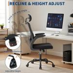 Ergonomic Office Chair 350lbs Swivel Desk Chairs with Adjustable Lumbar Support, Headrest, Flip-Up Arms and Tilt Lock, Home Office Desk Chairs with Rolling Wheels, Comfy Mesh Chair for Adults-Black