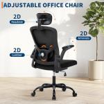 Ergonomic Office Chair 350lbs Swivel Desk Chairs with Adjustable Lumbar Support, Headrest, Flip-Up Arms and Tilt Lock, Home Office Desk Chairs with Rolling Wheels, Comfy Mesh Chair for Adults-Black