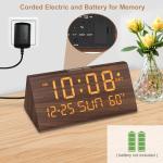 DreamSky Digital Alarm Clocks for Bedrooms - Wooden Desk Clock with Date, Day of Week, USB Port, Temperature, Dimmer for Bedside Table, Living Room, Office, Adjustable Volume, Auto DST, Wood Decor