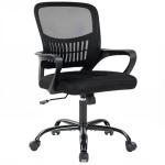 DUMOS Home Office Computer Chair - Ergonomic Mid Back Desk with Lumbar Support and Rocking Mode, Height Adjustable with Fixed Armrest, for Conference Meeting Room, 360° Swivel, Adults, Black