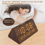 DreamSky Digital Alarm Clocks for Bedrooms - Wooden Desk Clock with Date, Day of Week, USB Port, Temperature, Dimmer for Bedside Table, Living Room, Office, Adjustable Volume, Auto DST, Wood Decor