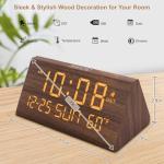 DreamSky Digital Alarm Clocks for Bedrooms - Wooden Desk Clock with Date, Day of Week, USB Port, Temperature, Dimmer for Bedside Table, Living Room, Office, Adjustable Volume, Auto DST, Wood Decor