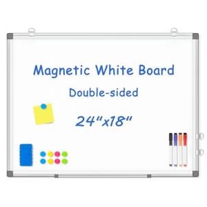 WALGLASS Double-Sided White Board, 24" x 18" Dry Erase Board Magnetic Whiteboard for Wall, Hanging Mounted Whiteboard Silver Aluminium Frame for Home, School, Office, Kitchen