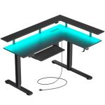 Rolanstar L Shaped Standing Desk with Keyboard Tray, Height Adjustable Corner Desk with LED Light & Power Outlet, Electric Sit Stand Computer Desk with Monitor Stand, Black