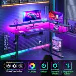 Rolanstar L Shaped Standing Desk with Keyboard Tray, Height Adjustable Corner Desk with LED Light & Power Outlet, Electric Sit Stand Computer Desk with Monitor Stand, Black