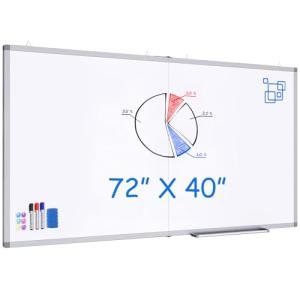 Magnetic White Board Dry Erase Board for Wall，72" x 40" Wall-Mounted Aluminum Frame Marker Board, Foldable Portable Whiteboard with a Long Pen Tray for School, Classroom, Office & Home