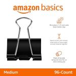 Amazon Basics Sturdy Binder Clips for Office Use, 96 Count (8 Pack of 12), Medium, 1.25 in, Black