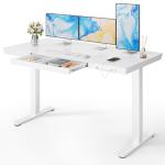 Marsail Glass Standing Desk with Drawer,55 x 28 inch Electric Standing Desk, Sit Stand Desk with One-Piece Tabletop & USB Charging Ports, Height Adjustable Desk with Storage for Home & Office White
